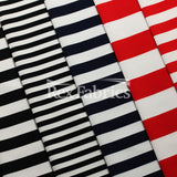 EZ Tricot Stripes Nylon Spandex Tricot Fabric - Red/White, Navy/White, Black/White Striped Print, 58/60" Width (1 Yard)
