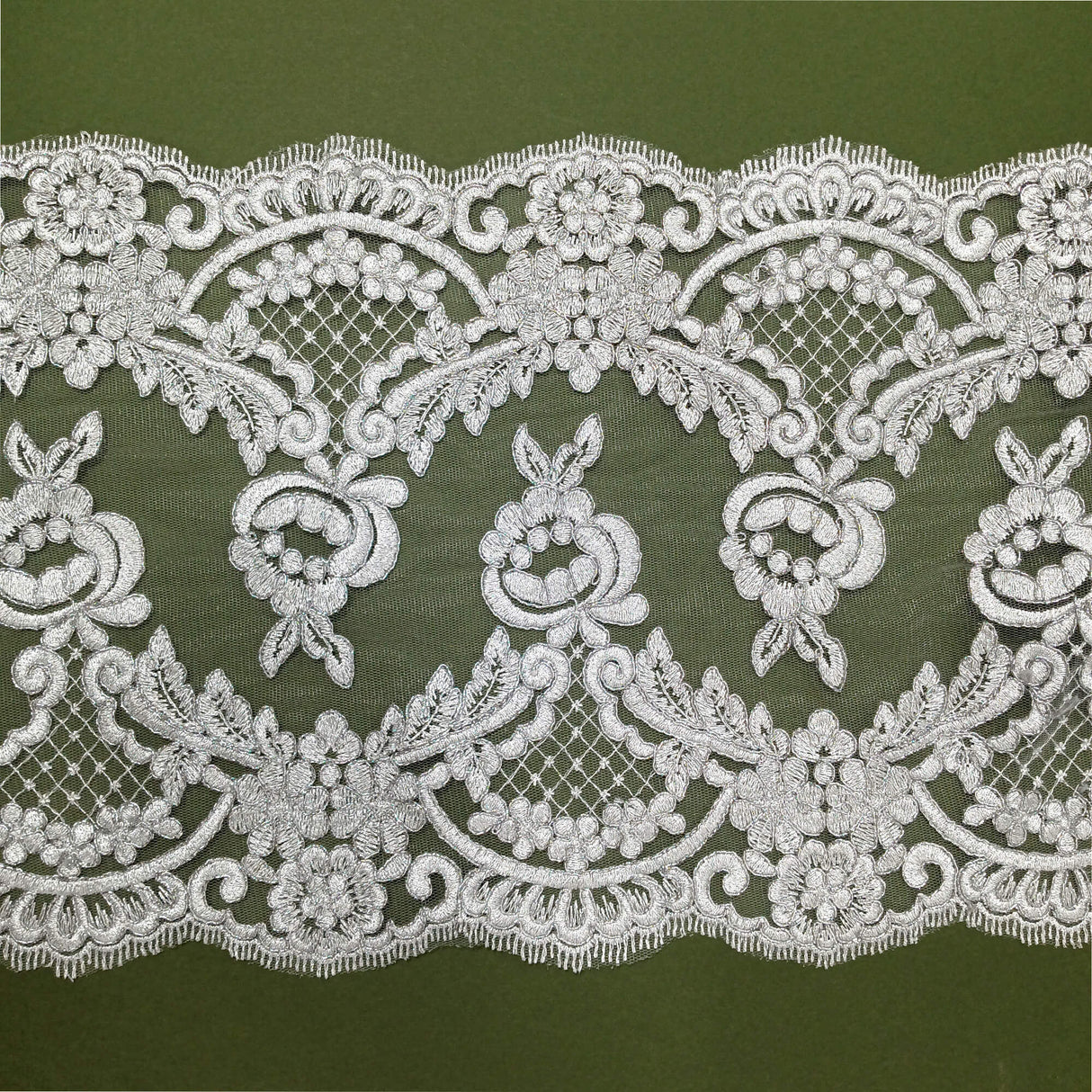 Polyester Lace Trim Corded Double-Sided Embroidered 10"
