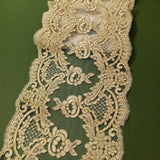 Corded Double Sided Lace Trimming Polyester Fabric - Embroidered Net Mesh, Gold, Silver, Ivory, White, 10" Width (1 Yard)