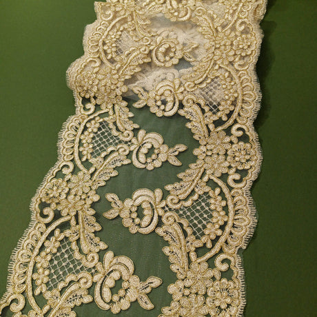 Polyester Lace Trim Corded Double-Sided Embroidered 10"