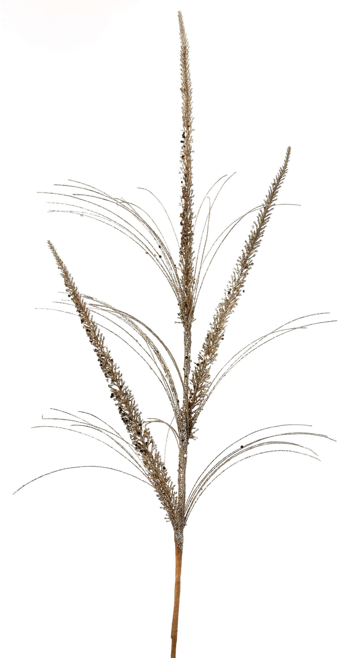 34” Champagne Glitter Triple Spike Grass Spray