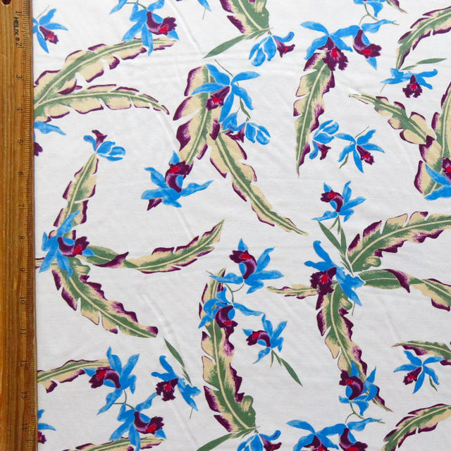 Swim Knit Tropical Orchid on Ivory Nylon Spandex