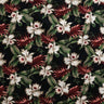 Tropical Garden Cotton Light Barkcloth Fabric - Cream Hibiscus, Green Banana Leaves, Red Palm Leaves, 36" X 45" (1 Yard)