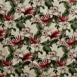 Tropical Garden Cotton Light Barkcloth Fabric - Cream Hibiscus, Green Banana Leaves, Red Palm Leaves, 36" X 45" (1 Yard)