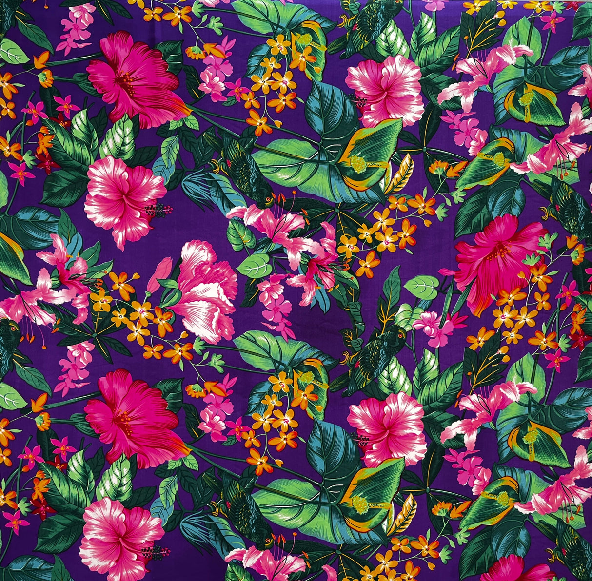 Peachskin Fabric Tropical Parrot Garden Print