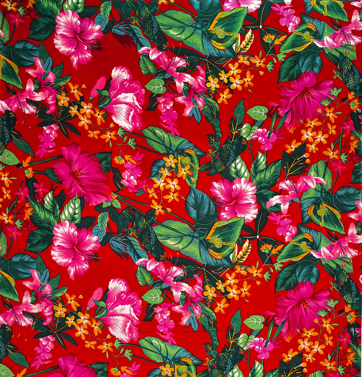 Tropical Parrot Garden Peachskin Fabric - 100 Percent Polyester Fabric, Tropical Parrot Print, 45" Width (1 Yard)