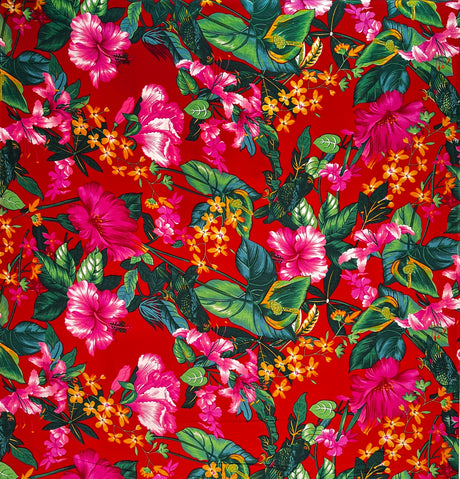 Tropical Parrot Garden Peachskin Fabric - 100 Percent Polyester Fabric, Tropical Parrot Print, 45" Width (1 Yard)