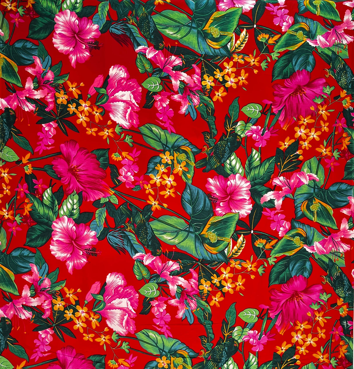 Tropical Parrot Garden Peachskin Fabric - Tropical Print, 45" Width, 36" Yard Cut (1 Yard)