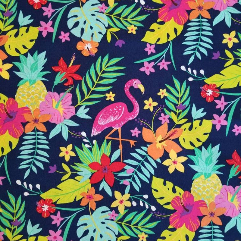 Quilting Cotton Tropical Hibiscus Pineapple Flamingo 100% Cotton