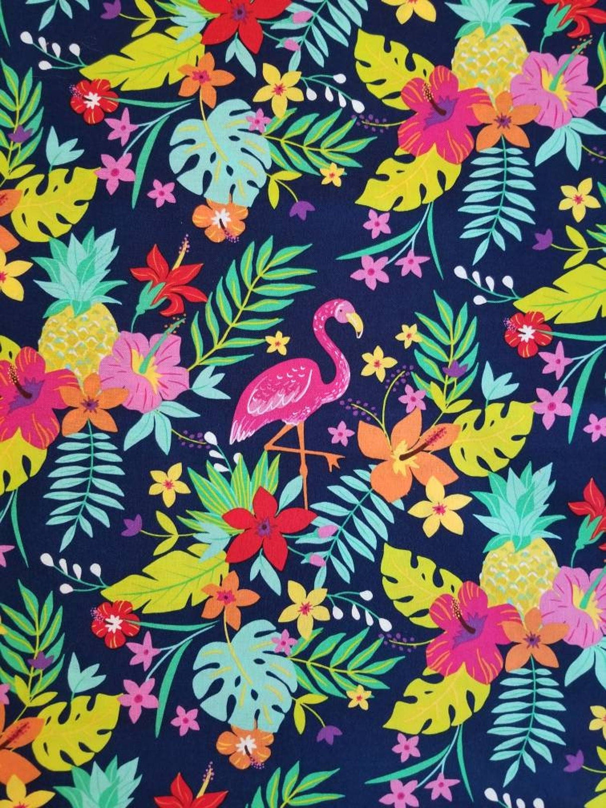 Quilting Cotton Tropical Hibiscus Pineapple Flamingo 100% Cotton