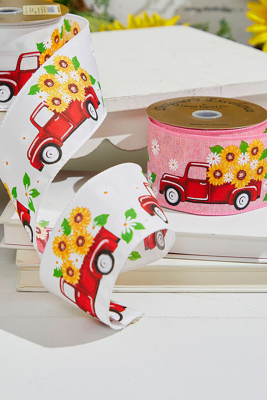 2.5" x 10 Yards Truck with Flowers Pink Ribbon