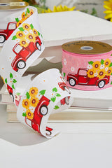 2.5" x 10 Yards Truck with Flowers Pink Ribbon