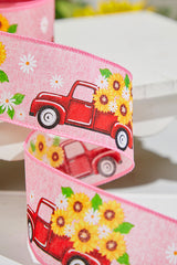 2.5" x 10 Yards Truck with Flowers Pink Ribbon
