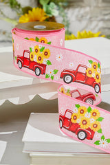 2.5" x 10 Yards Truck with Flowers Pink Ribbon