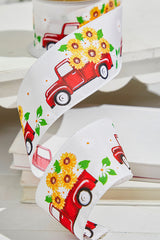 2.5" x 10 Yards Truck with Flowers White Ribbon