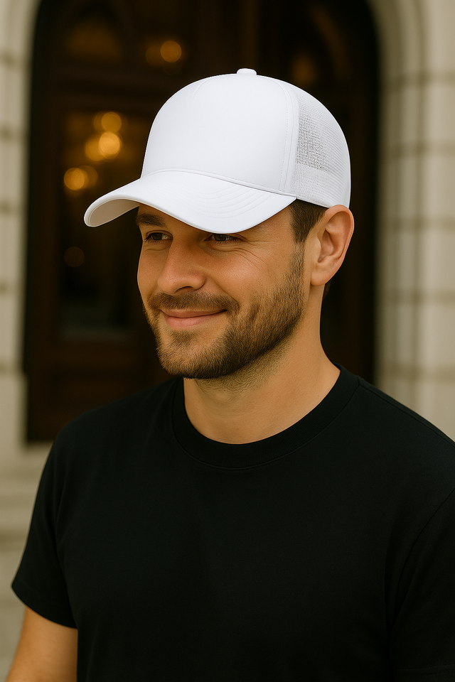 Trucker Hats Caps Fabric - White, Adjustable Size (1 Unit)