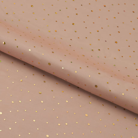 Tula Power Mesh Polyester Spandex Fabric - Nude/Gold Metallic Dots, 54" Width (1 Yard)