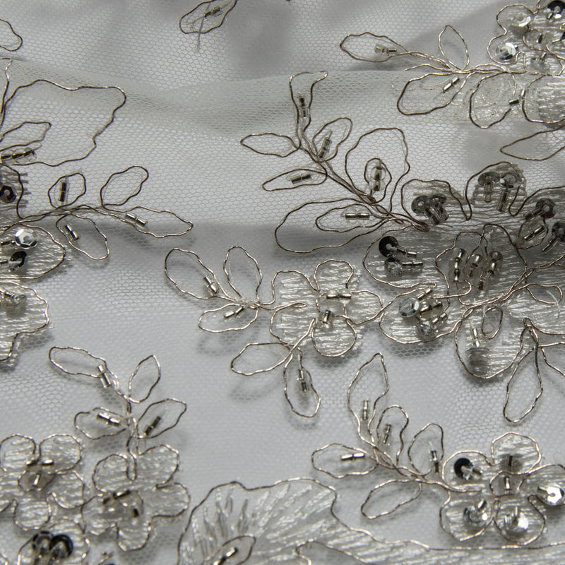1 Yard 52" Wide Tulle Lace Fabric Embroidered with Intricate Design
