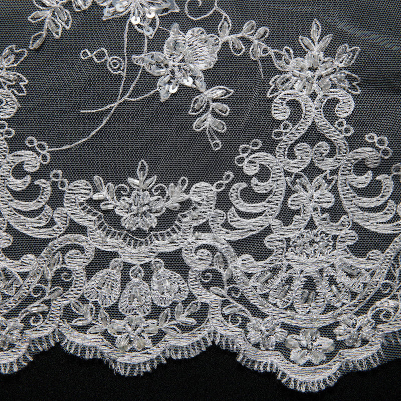 1 Yard Tulle Lace Fabric Embroidered Romantic Floral Pattern Polyester 52/54" Wide