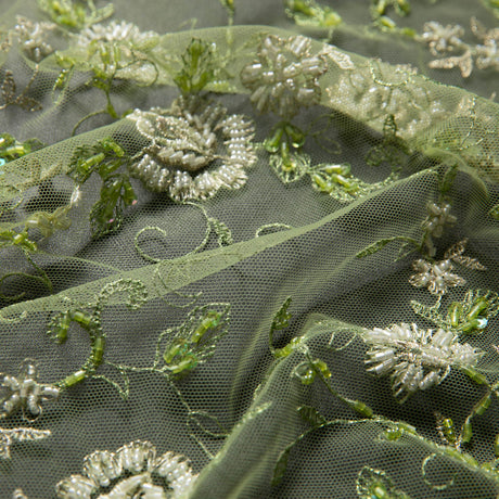 1 Yard Opulent Embroidered Tulle Lace Fabric with Lavish 3D Design 52" Wide