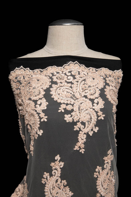 1 Yard Luxurious Embroidered Tulle Lace Fabric with Intricate Design 52" Wide