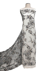 1 Yard 52" Wide Tulle Lace Fabric with 3D Floral Applique Embroidery Bridal & Costume Fabric