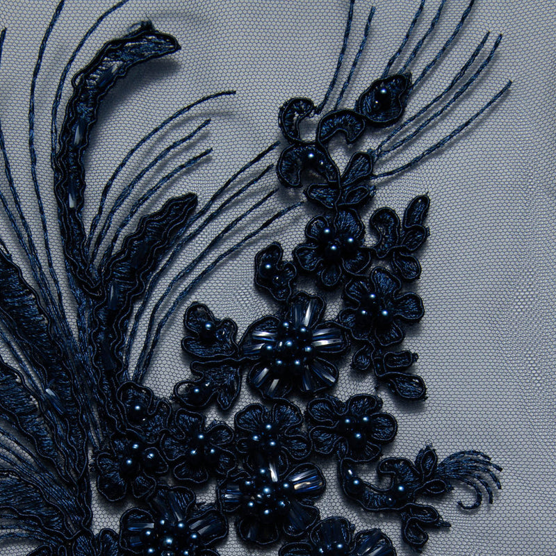 1 Yard Tulle Lace Embroidered Fabric with Cord Detail, 52" Wide