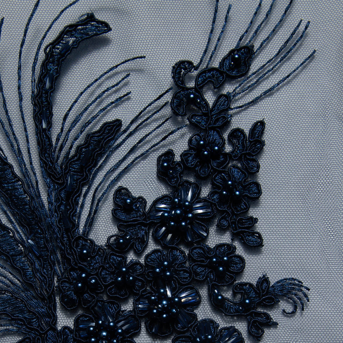 1 Yard Elegant 52" Wide Tulle Lace Fabric with Cord Embroidery and Intricate Design
