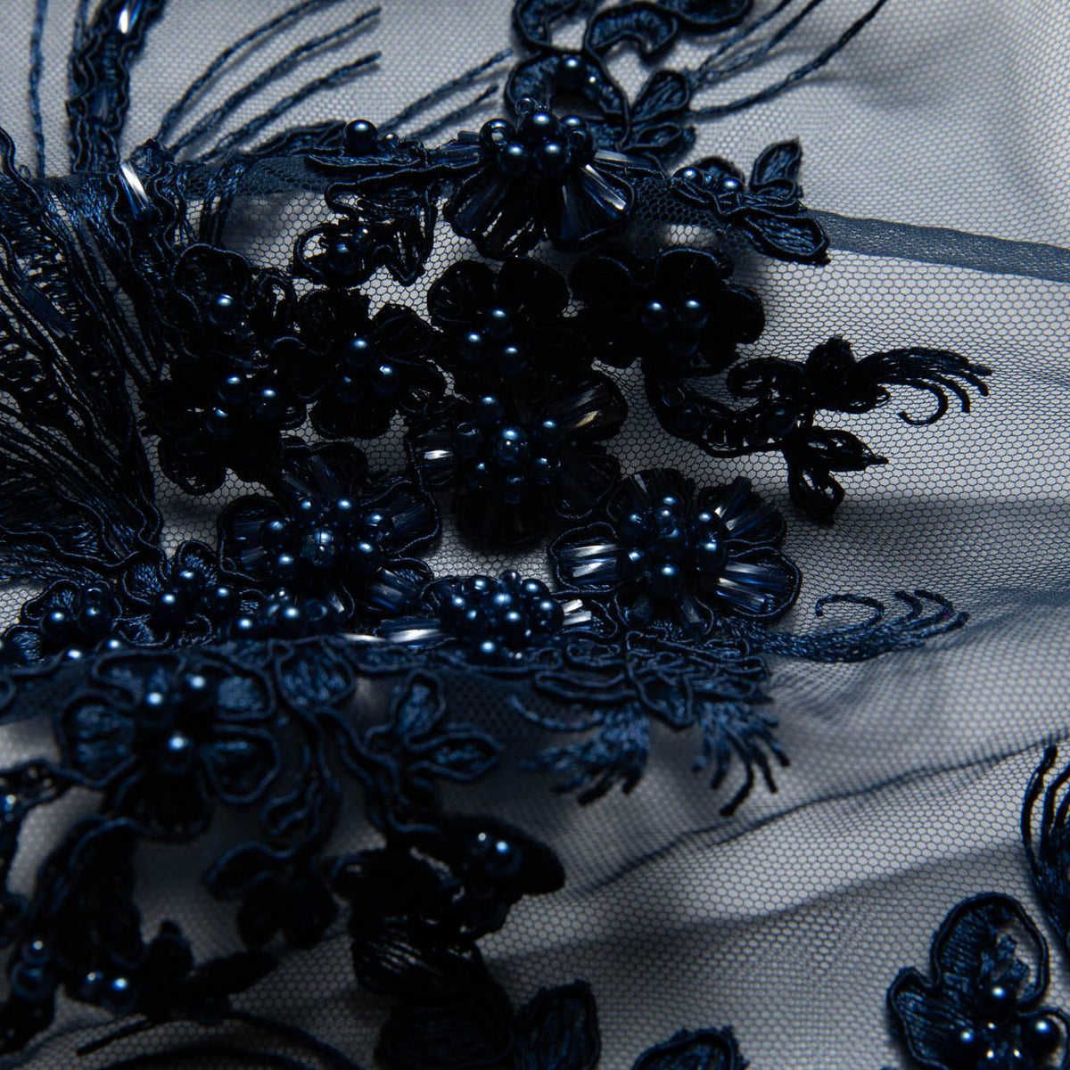 1 Yard Tulle Lace Embroidered Fabric with Cord Detail, 52" Wide