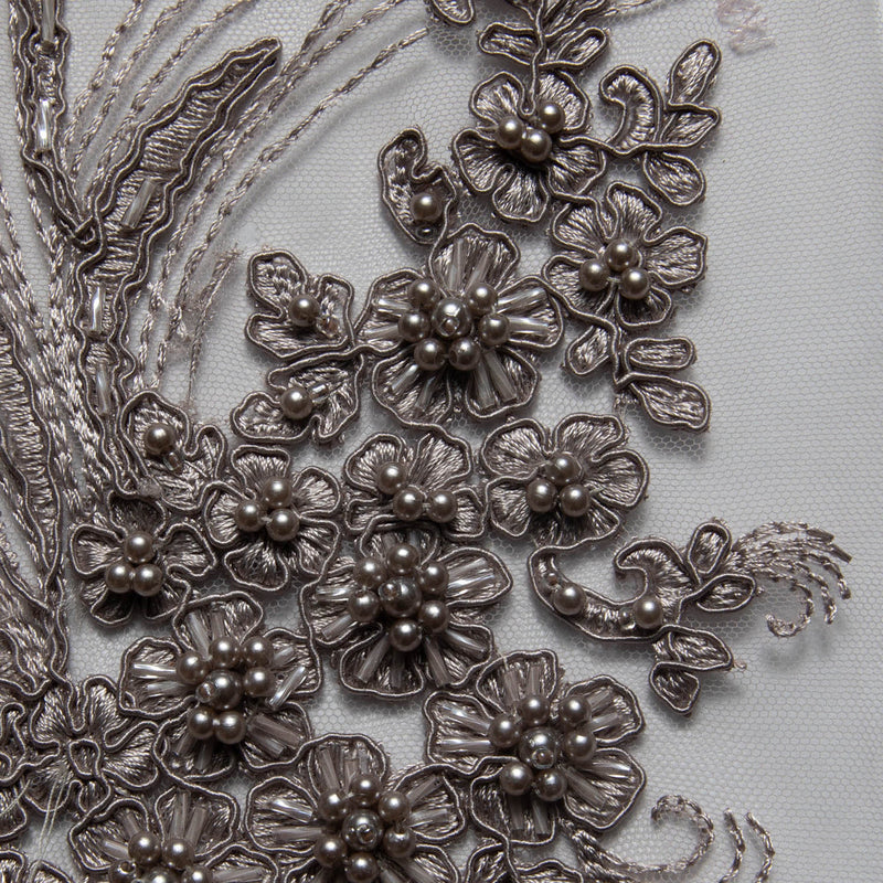 1 Yard Elegant 52" Wide Tulle Lace Fabric with Cord Embroidery and Intricate Design