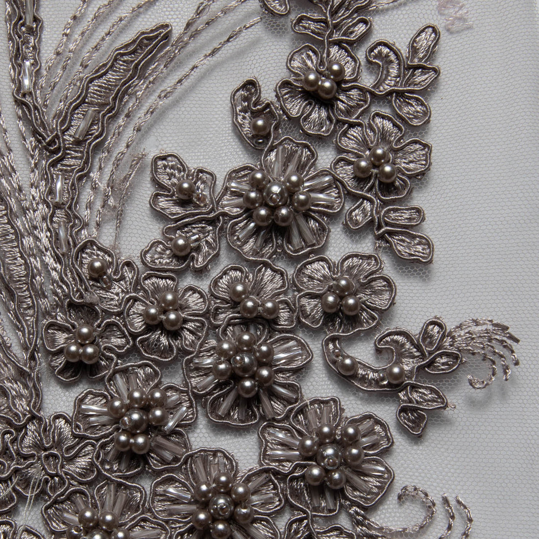 1 Yard Elegant 52" Wide Tulle Lace Fabric with Cord Embroidery and Intricate Design