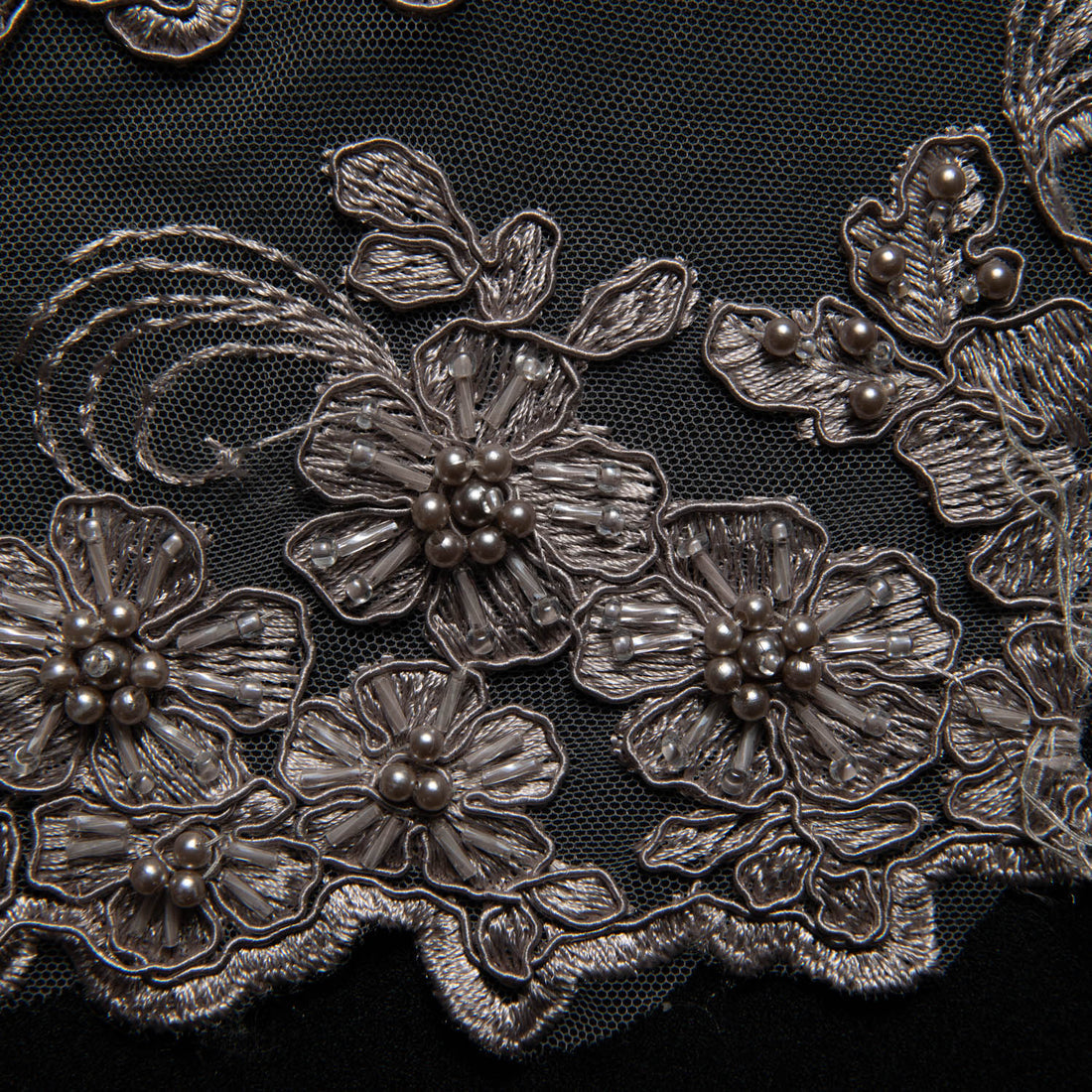 1 Yard Elegant 52" Wide Tulle Lace Fabric with Cord Embroidery and Intricate Design