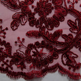 1 Yard Tulle Lace Fabric with Cord, Sequins, and Floral Design Embroidered 52" Wide Luxury Textile