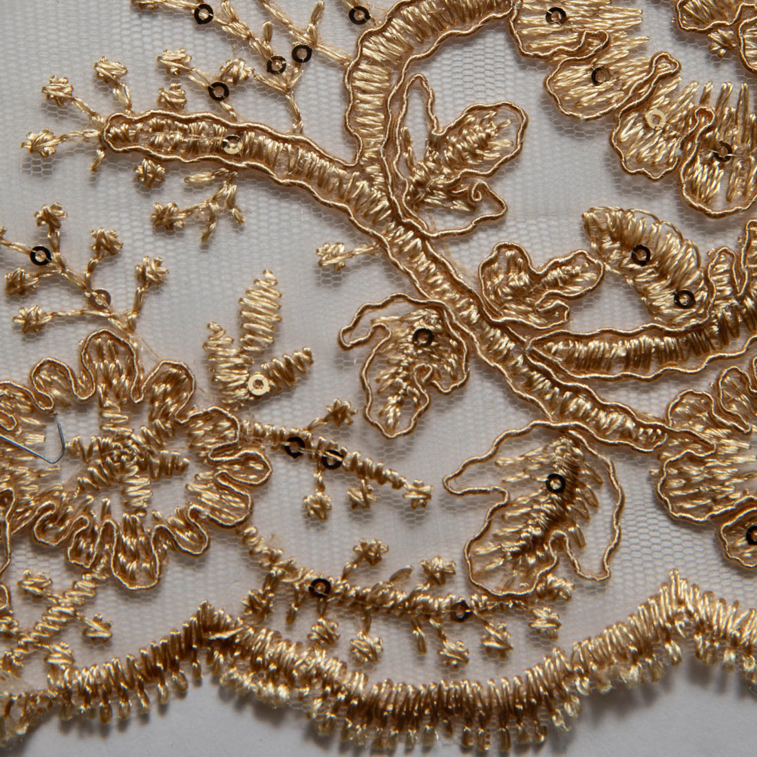 1 Yard Tulle Lace Fabric with Cord, Sequins, and Floral Design Embroidered 52" Wide Luxury Textile