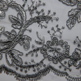 1 Yard Tulle Lace Embroidered Fabric with Cord, Sequins, and Floral Design, 52" Wide