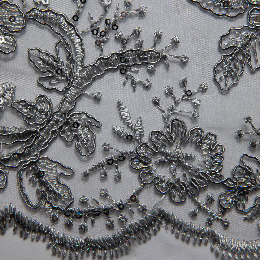 1 Yard Tulle Lace Fabric with Cord, Sequins, and Floral Design Embroidered 52" Wide Luxury Textile
