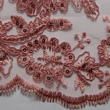 1 Yard Tulle Lace Fabric with Cord, Sequins, and Floral Design Embroidered 52" Wide Luxury Textile