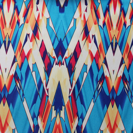 Perplexed Polyester Spandex Tricot Fabric - Multicolor Ikat Diamond Geometric, 58/60" Width (1 Yard)