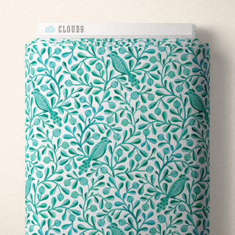 Cotton Print Turquoise Birds and Branches Fabric 44/45"