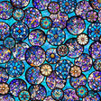 Cotton Floral Print Turquoise Mosaic Blooms 44/45" Fabric