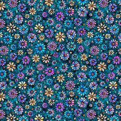 Cotton Print Turquoise Mosaic Blooms Tile Coordinate Fabric