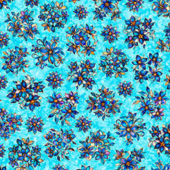 Cotton Floral Print Fabric Turquoise Mosaic Blooms 44/45