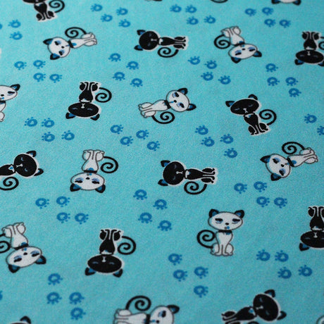 Pretty Kitty Polyester Spandex Fabric - Black And White Cat Print, Pink/Turquoise, 58/60" Width (1 Yard)