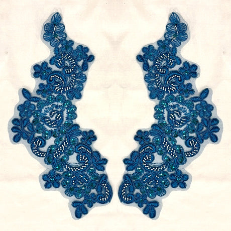 Beaded Corded Floral Lace Applique Pair