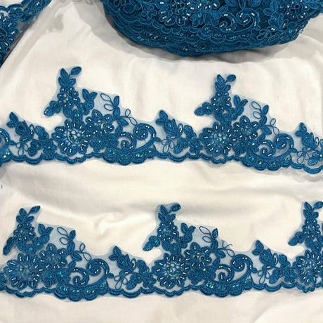 Beaded Corded Lace Trimming 4"