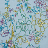 1 Yard Tulle Lace Fabric with Multicolor Glitter and Floral Pattern, 58" Wide