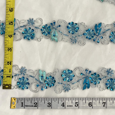 Beaded Corded Lace Trim on Polyester Organza