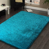 Turquoise Solid Shag Area Rug/Carpet Polyester Fabric - Turquoise, Thick And Thin Yarns Design, 2" High Pile (1 Unit)