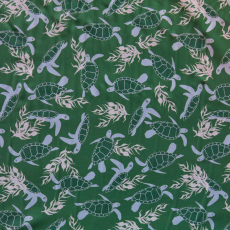 Swim Knit Nylon Spandex Turtles on Green 4-Way Stretch