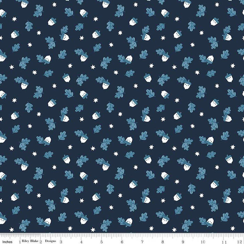 Quilting Cotton Twilight Creatures Happy Acorns Indigo Riley Blake